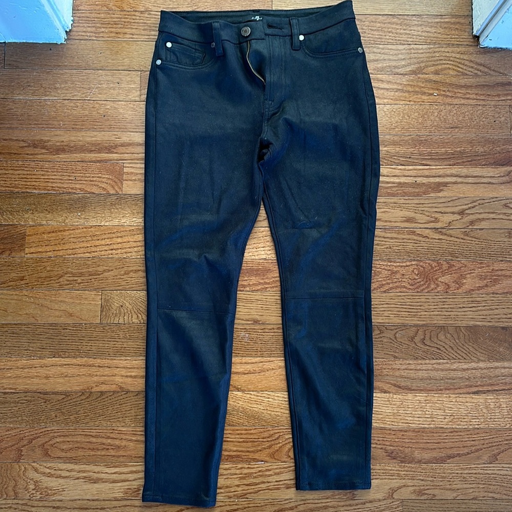 7 for all mankind black coated skinny pants
